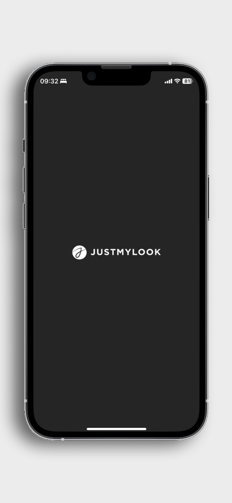 Justmylook - Justmylook mobile app splash screen featuring the brand logo on a black background