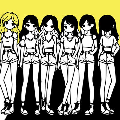 a group of girls wearing crop tops and shorts