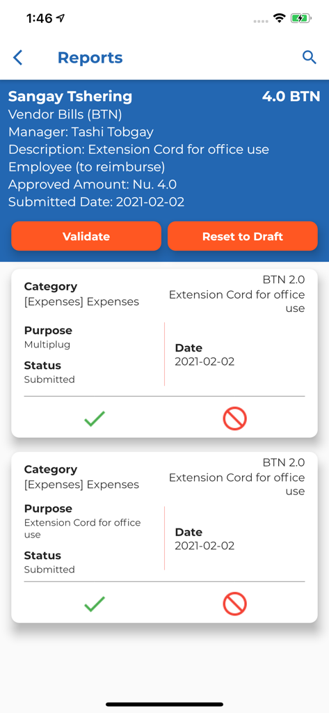 HRstation - HRstation app screen for approving employee expense reports and reimbursements