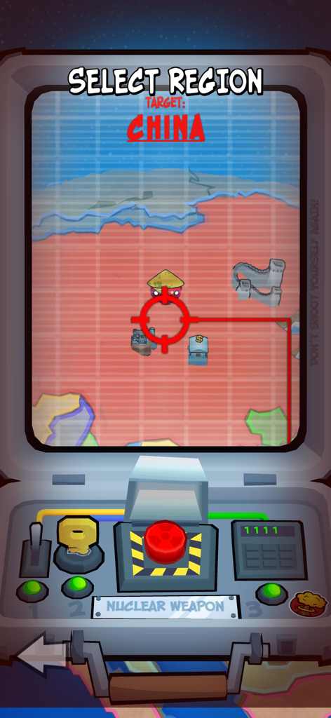Target selection screen in Country Balls Battle World for a nuclear weapon strike on China