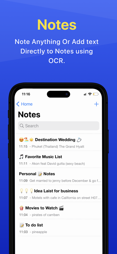 Photo Vault & App Lock Safedoc - Interfaz de la aplicación móvil SafeDoc que muestra notas seguras con función de reconocimiento de texto OCR