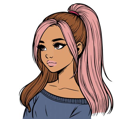 realistic girl with a high ponytail