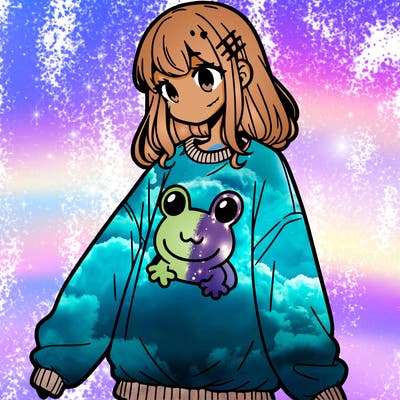 girl wearing frogging sweatshirt