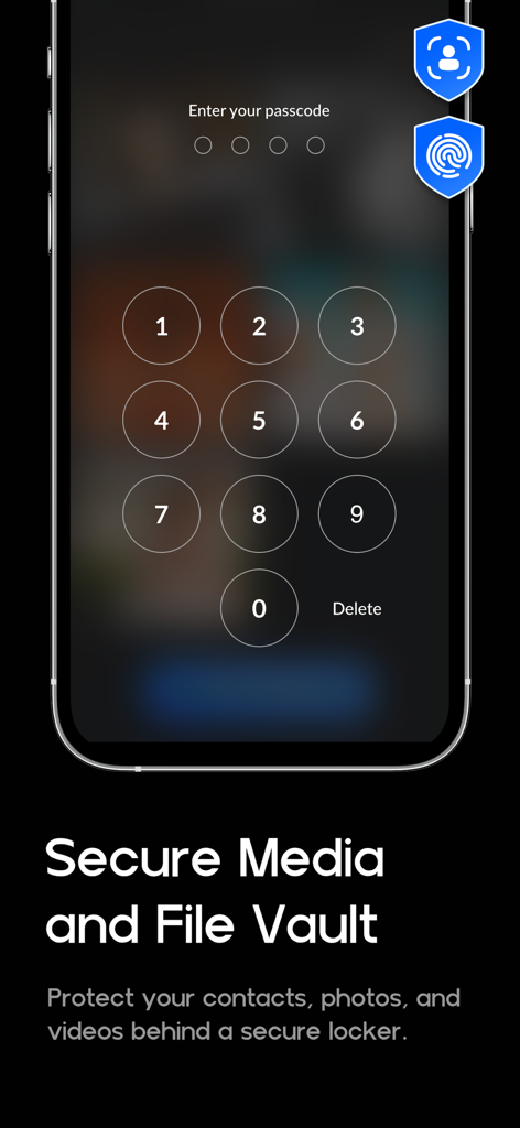 Easy Phone Cleaner Master - A smartphone screen displaying a numeric passcode entry for the Secure Media and File Vault feature of Easy Phone Cleaner Master.