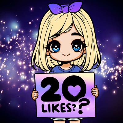 cute realistic girl holding a sign that says 20 likes?