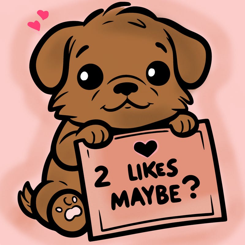 a puppy holding a sign that says 2 likes maybe?