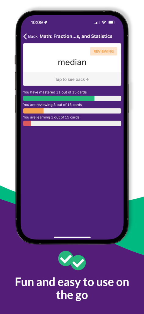 SAT Flashcards: Prep & Vocab - Interfaz de la aplicación móvil para tarjetas de memoria de matemáticas SAT con barras de seguimiento de progreso