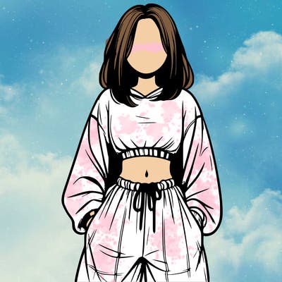 realistic girl faceless with baggy pants and a crop top
