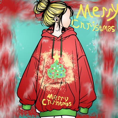 realistic girl with a oversized sweatshirt on and a bun