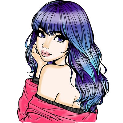 realistic girl with bangs looking over her shoulder