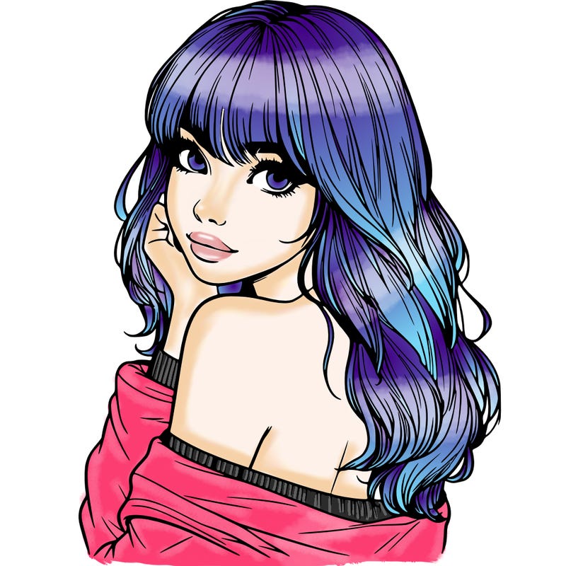 realistic girl with bangs looking over her shoulder