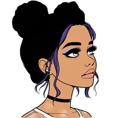 realistic girl with buns on the top of her head