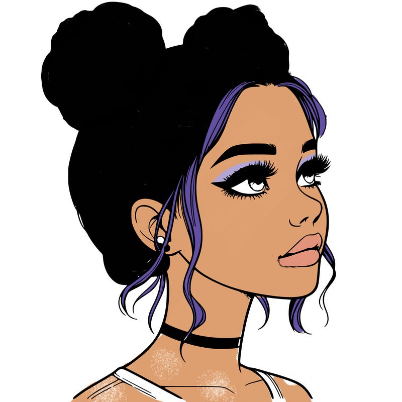 realistic girl with buns on the top of her head