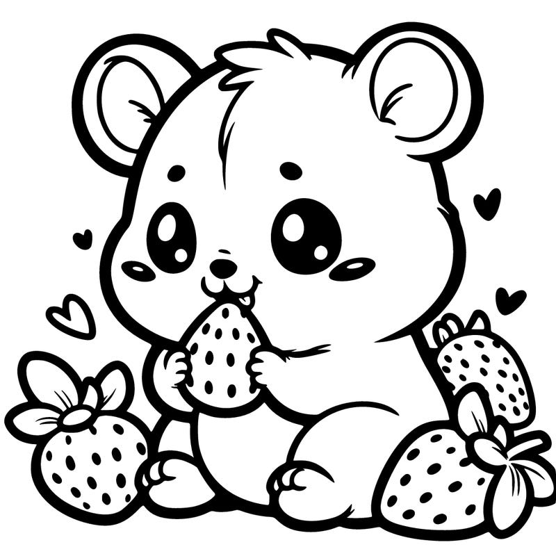 cute hamster eating strawberries