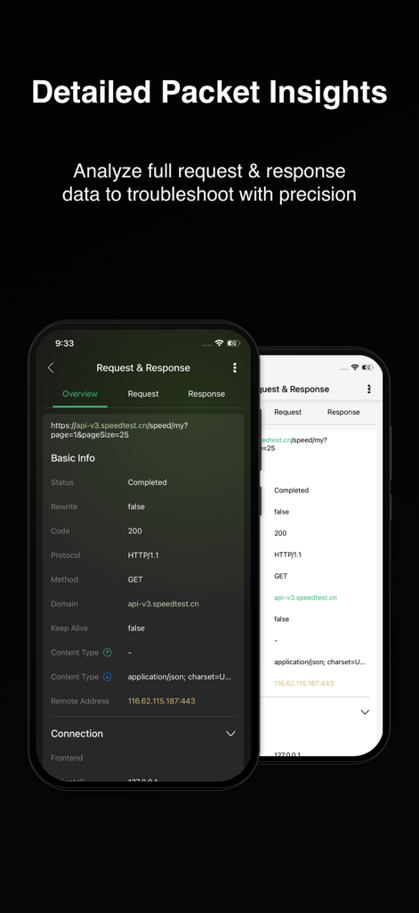 Packet Capture Pro: HTTPS - Información detallada de solicitud y respuesta en la interfaz de la aplicación móvil Packet Capture Pro