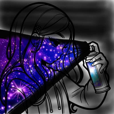 a realistic girl spray painting