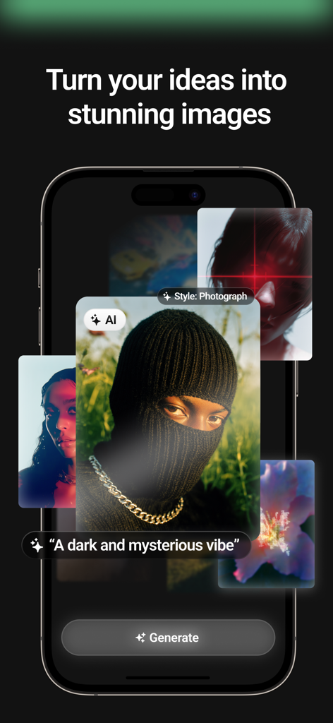 Cover Art Studio app interface showing AI generation of album covers from text prompts