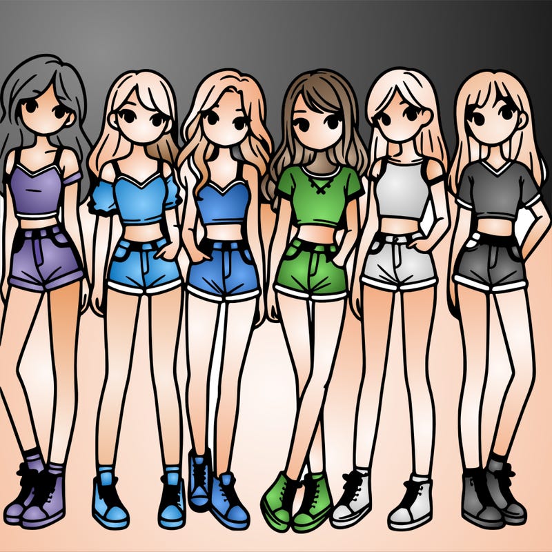 a group of girls wearing crop tops and shorts