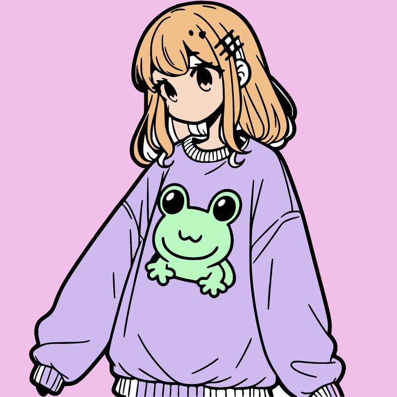 girl wearing frogging sweatshirt