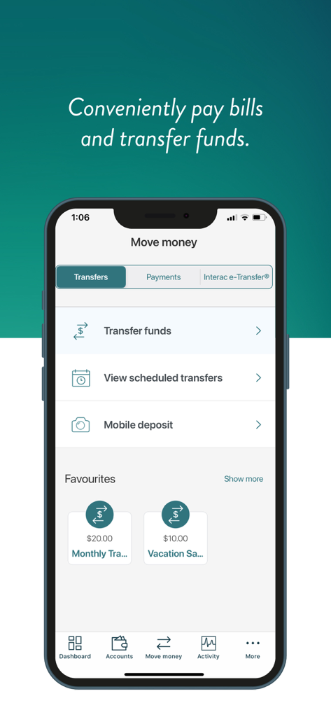 Access CU - Access Credit Union mobile app screen showing options to transfer funds and pay bills