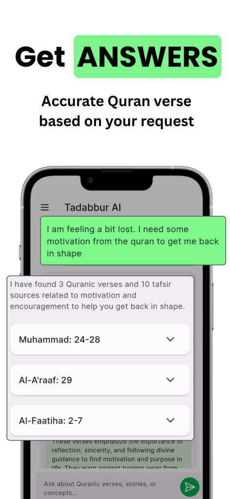 Tadabbur: Quran Journaling - Tadabbur app AI chat providing Quranic verses for spiritual motivation