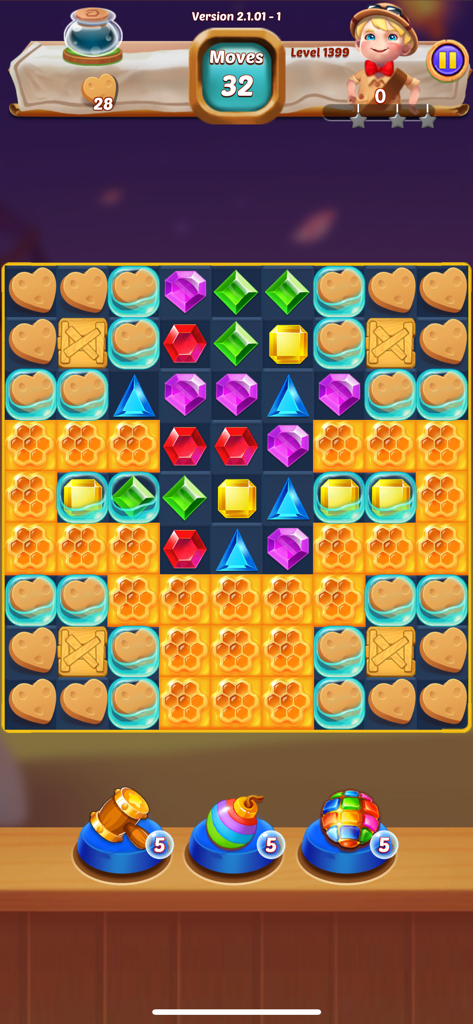 Jewels Mania Classic - Jewels Mania Classic match 3 gameplay showing puzzle board gems and boosters