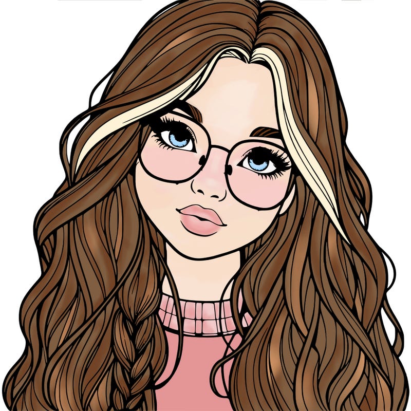 girl with long hair and freckles and glasses realistic