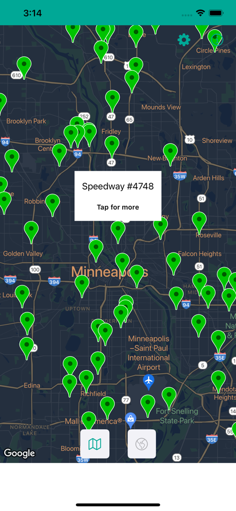 E85 Stations USA - Map view of E85 gas station locations in Minneapolis