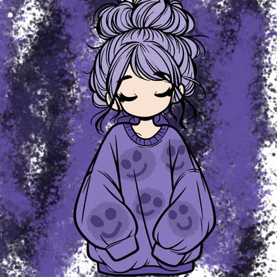 girl with baggy sweatshirt and messy bun