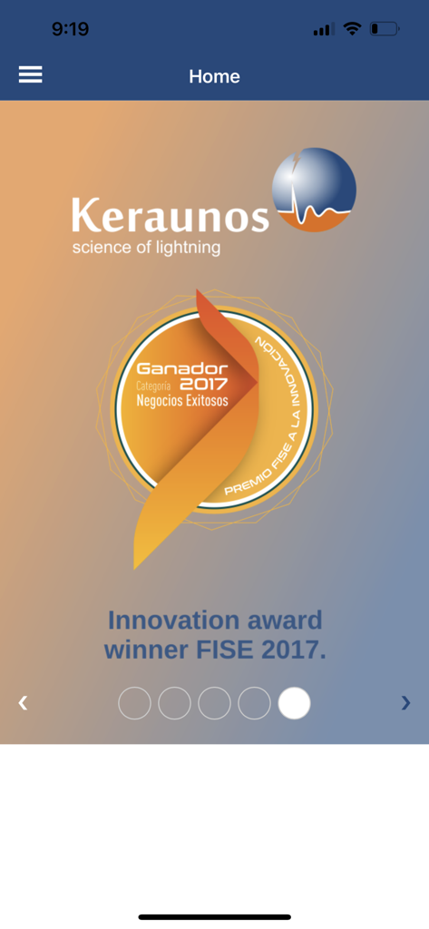 Keraunos Life Preserver - Keraunos Life Preserver app home screen showing the 2017 FISE innovation award badge