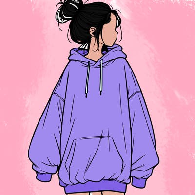realistic girl with a oversized sweatshirt on and a bun