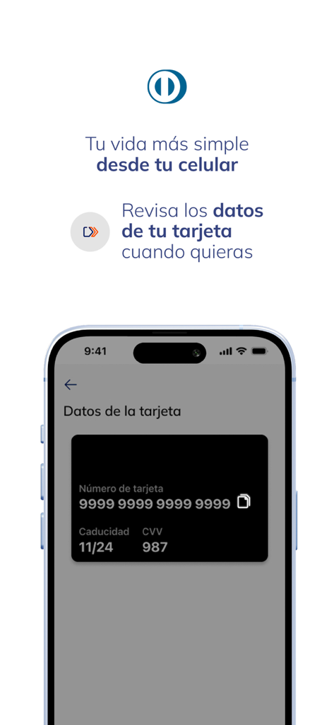 blu de Diners Club - Interfaccia dell'app blu de Diners Club che mostra le informazioni della carta digitale su uno smartphone