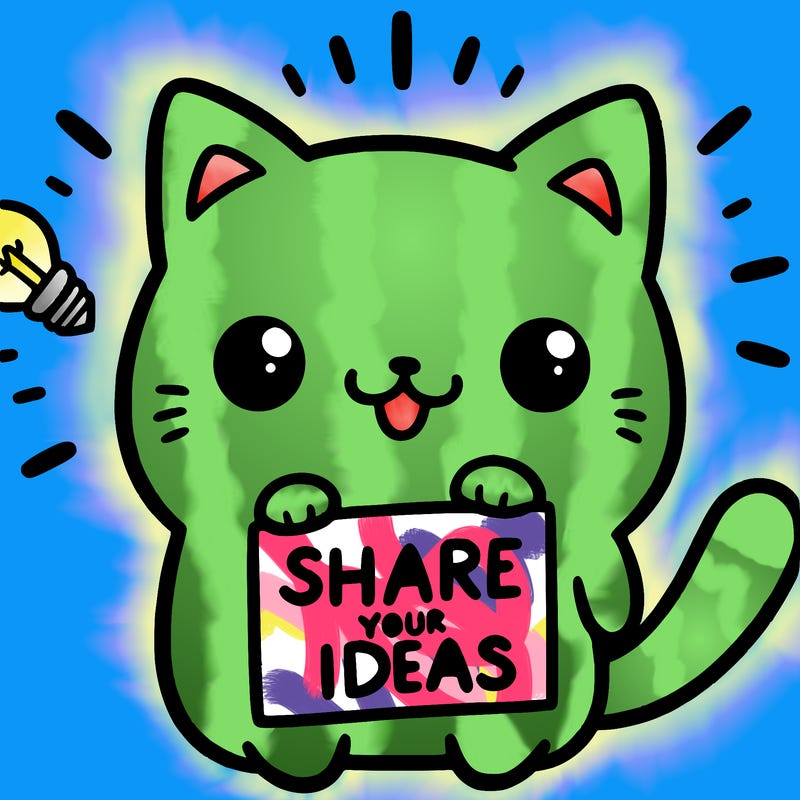 a cute cat saying share your ideas