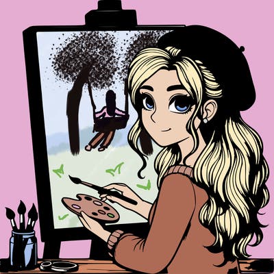 realistic girl artist painting a blank canvas