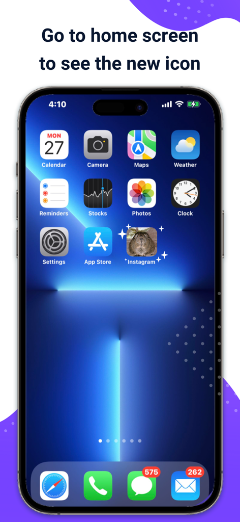 Una pantalla de inicio de iPhone con un icono personalizado de Instagram con una foto personal
