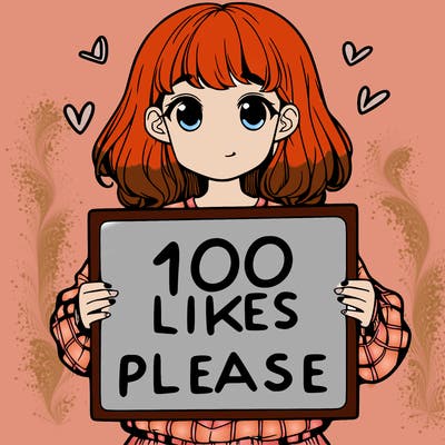 a girl holding a sign saying 100 likes please
