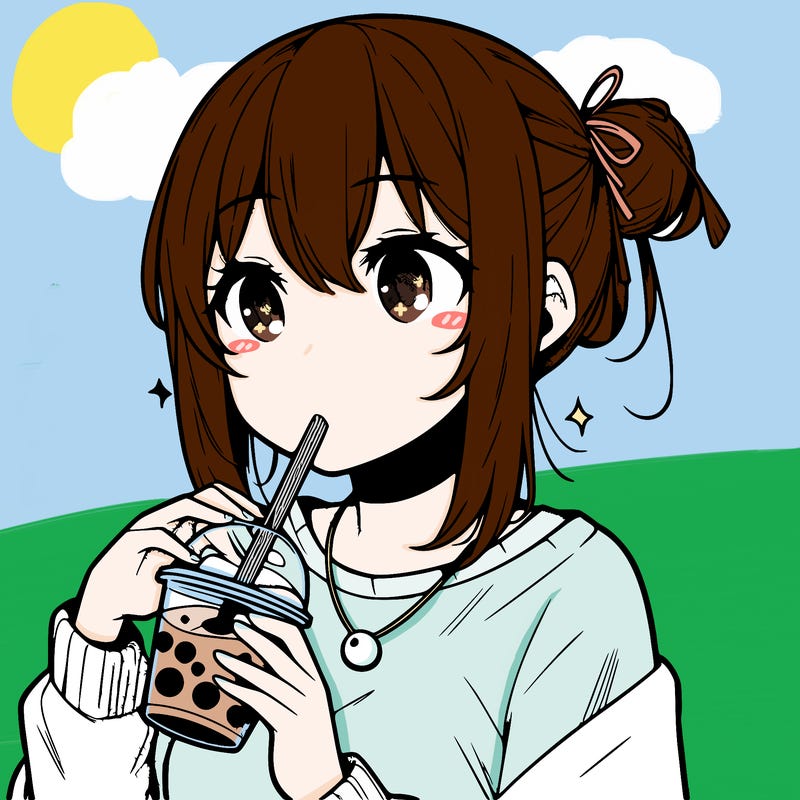 manga character drinking boba
