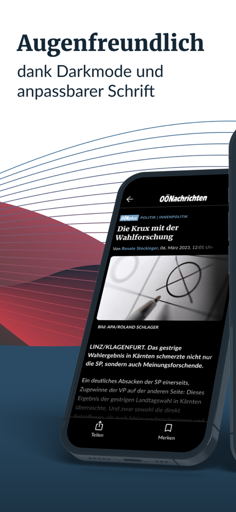 OONachrichten-App zeigt Dunkelmodus und anpassbare Schriftgrößen für komfortables Lesen