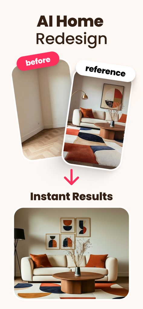 Diseño de interiores con IA que muestra la transformación de una habitación de vacía a completamente amueblada