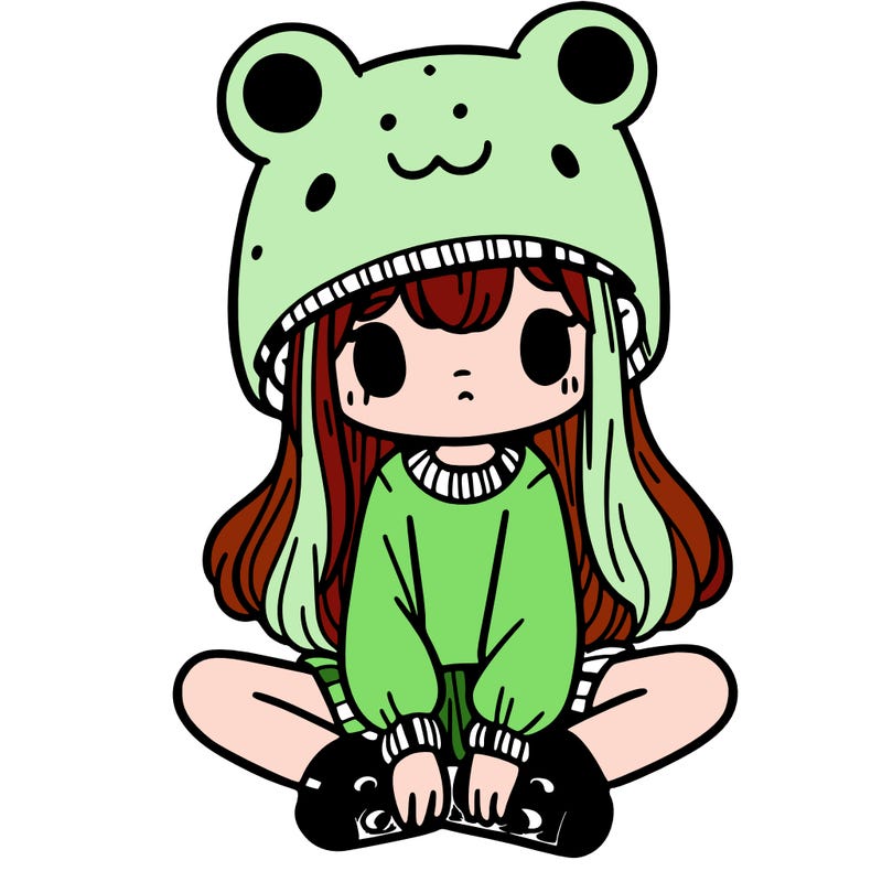 a girl wearing a frog hat and some frog socks