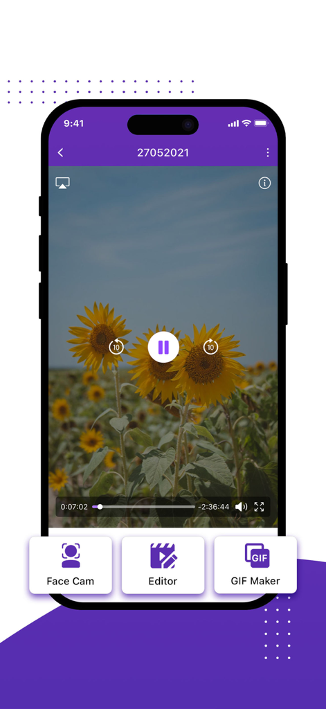 Screen recorder: Record now! - Aplicación de grabadora de pantalla con editor de Facecam y funciones de creador de GIF