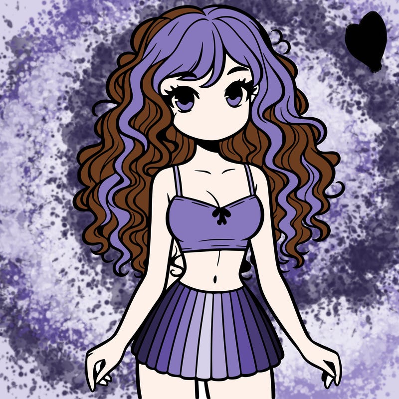 crop top girl with very short skirt and curly long hair