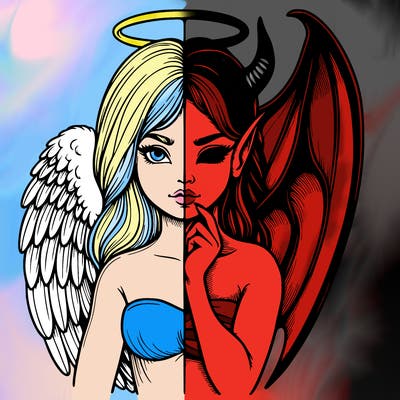 realistic angel half demon