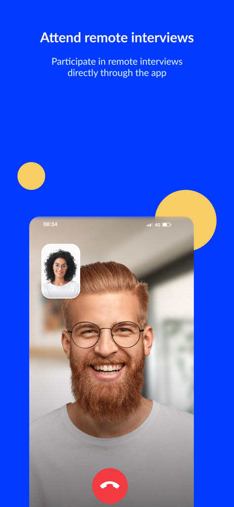 Plooral: Career & Jobs - A mobile interface of the Plooral app showing a video call during a remote job interview