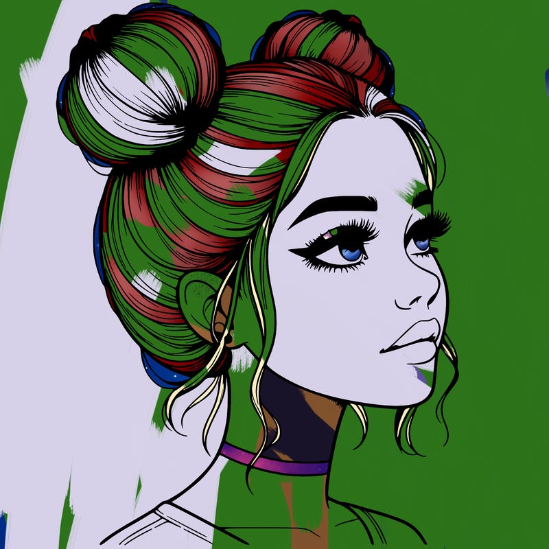 realistic girl with buns on the top of her head