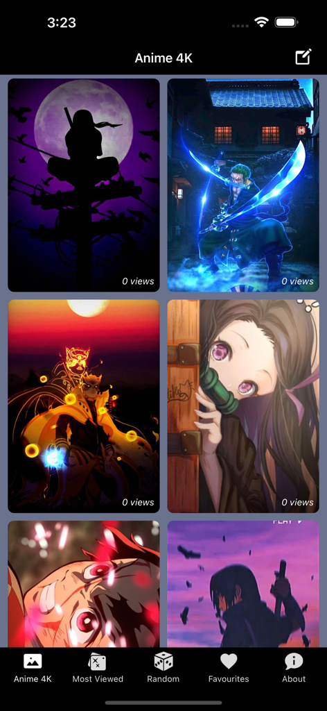 Anime Wallpaper Otaku HD - Grid of 4K anime wallpapers featuring characters from popular series like Naruto, One Piece, and Demon Slayer.