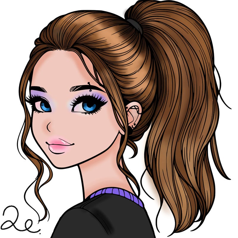 realistic girl with a high ponytail