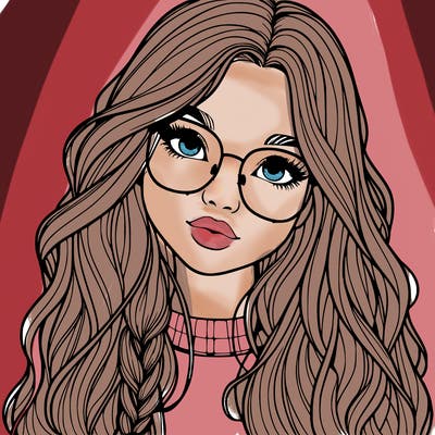 girl with long hair and freckles and glasses realistic