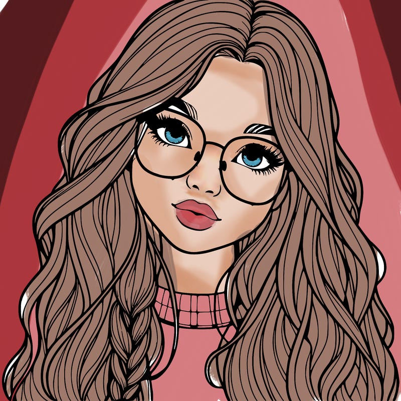 girl with long hair and freckles and glasses realistic
