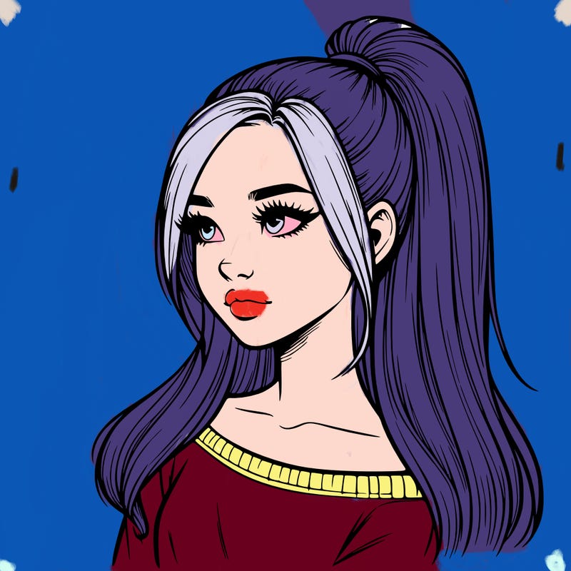 realistic girl with a high ponytail